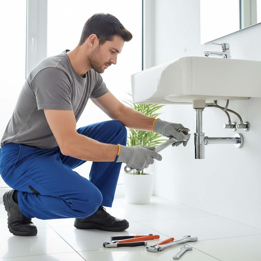 Professional plumber at work