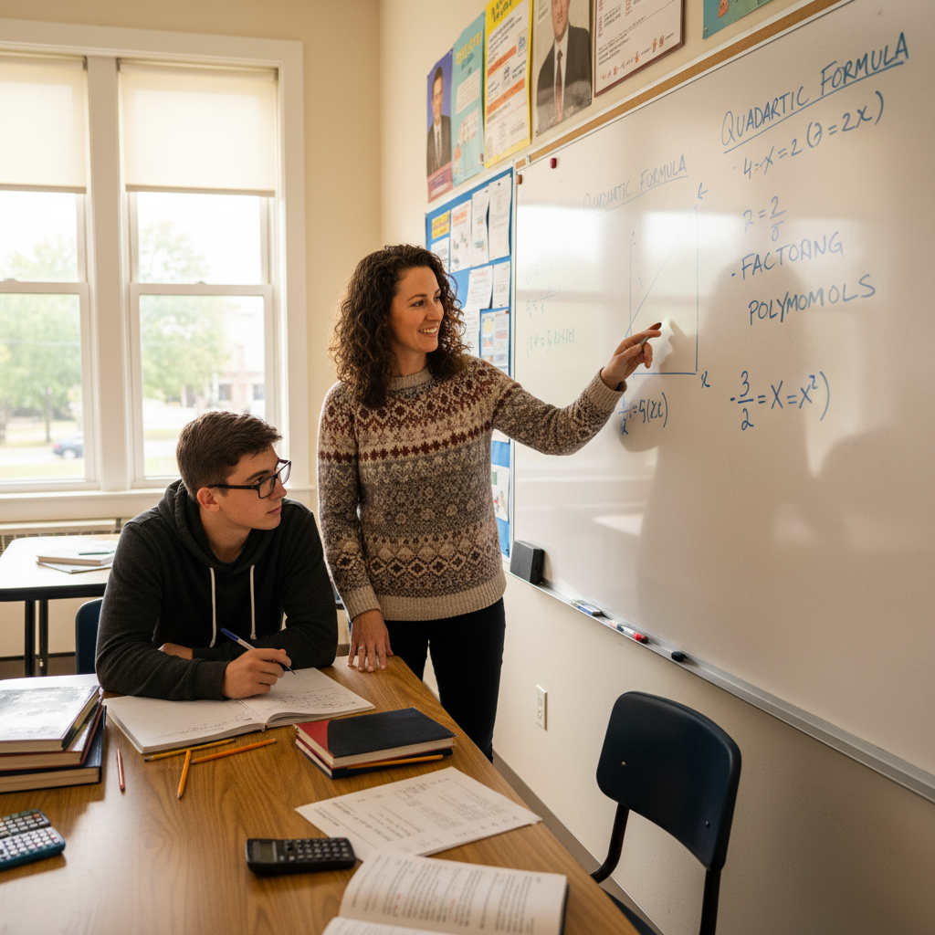 Math tutoring session with student and teacher